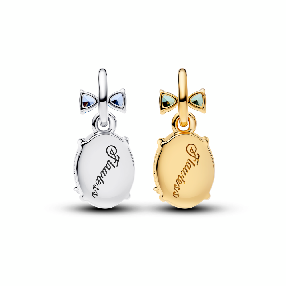 Bee and butterfly sterling silver and 14k gold-plated splittable dangle with clear cubic zirconia, green and blue crystal