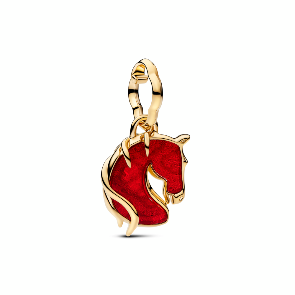 Horse 14k gold-plated dangle with red Murano glass and gold foil