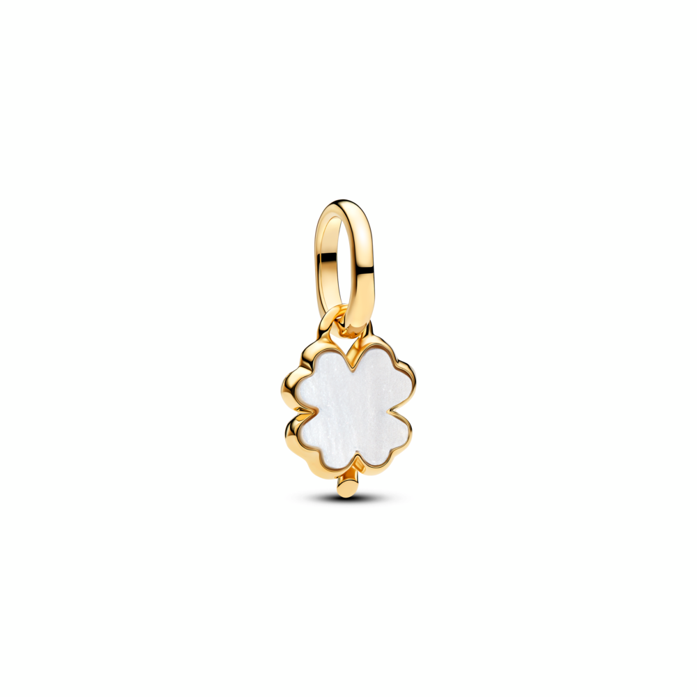 Clover 14k gold-plated unique metal blend mini dangle with white bioresin man-made mother of pearl