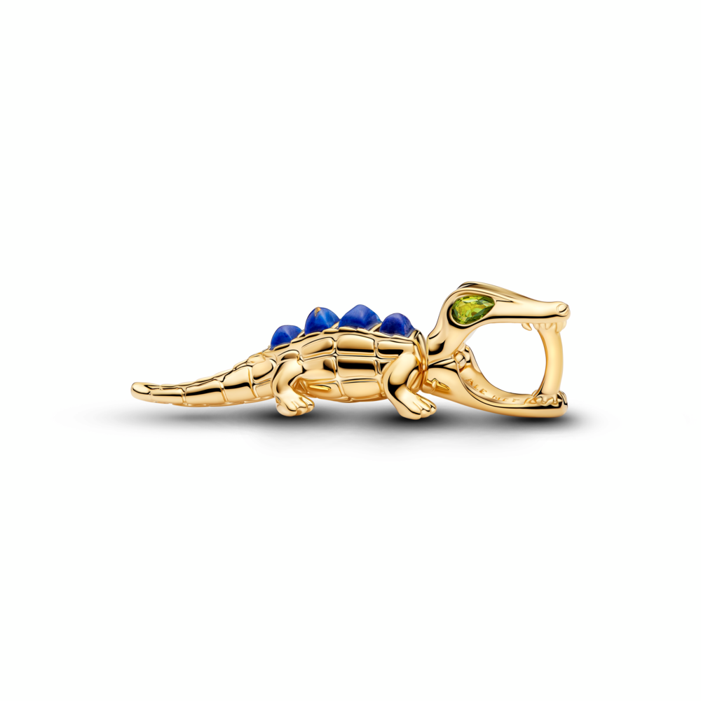 Alligator 14k gold-plated charm with imitation lapis lazuli and light green crystal