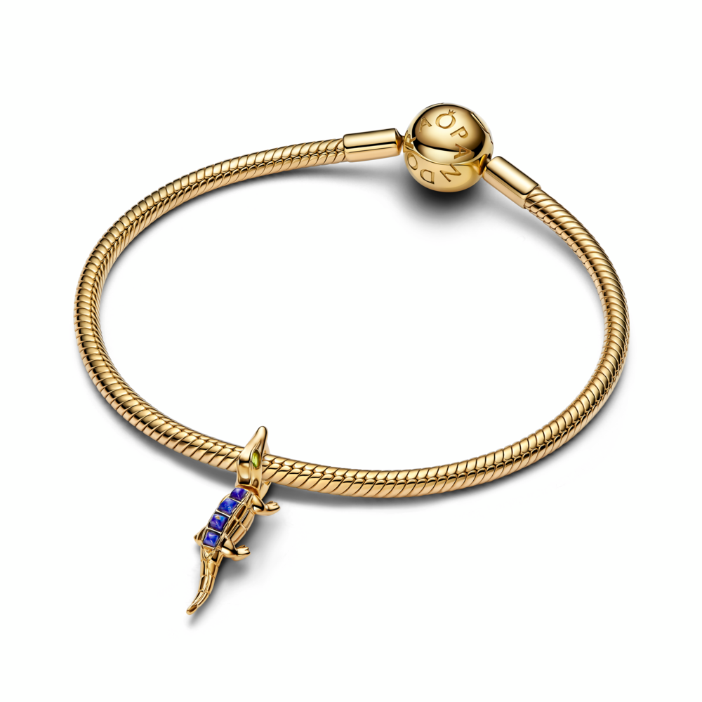 Alligator 14k gold-plated charm with imitation lapis lazuli and light green crystal