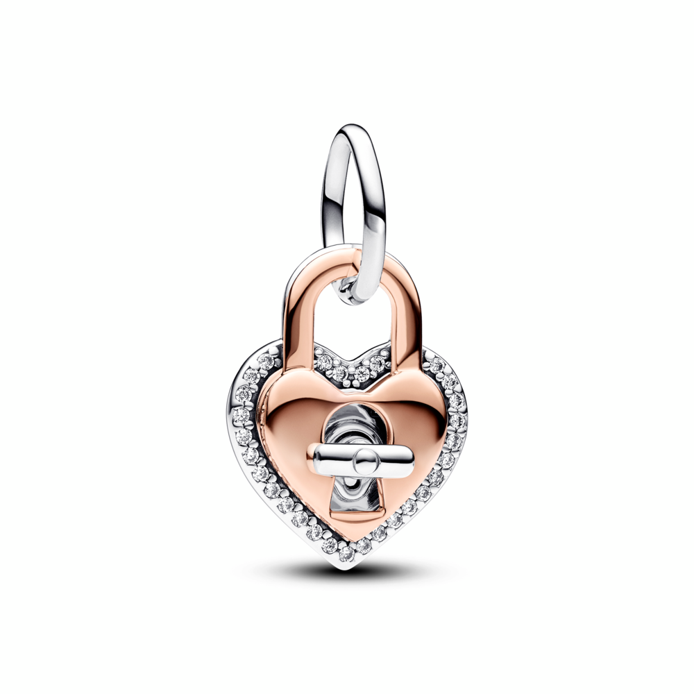 Two-tone Twistable Heart Padlock Double Dangle Charm