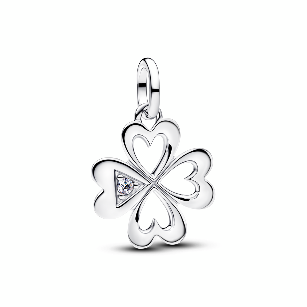 Clover sterling silver medallion with clear cubic zirconia