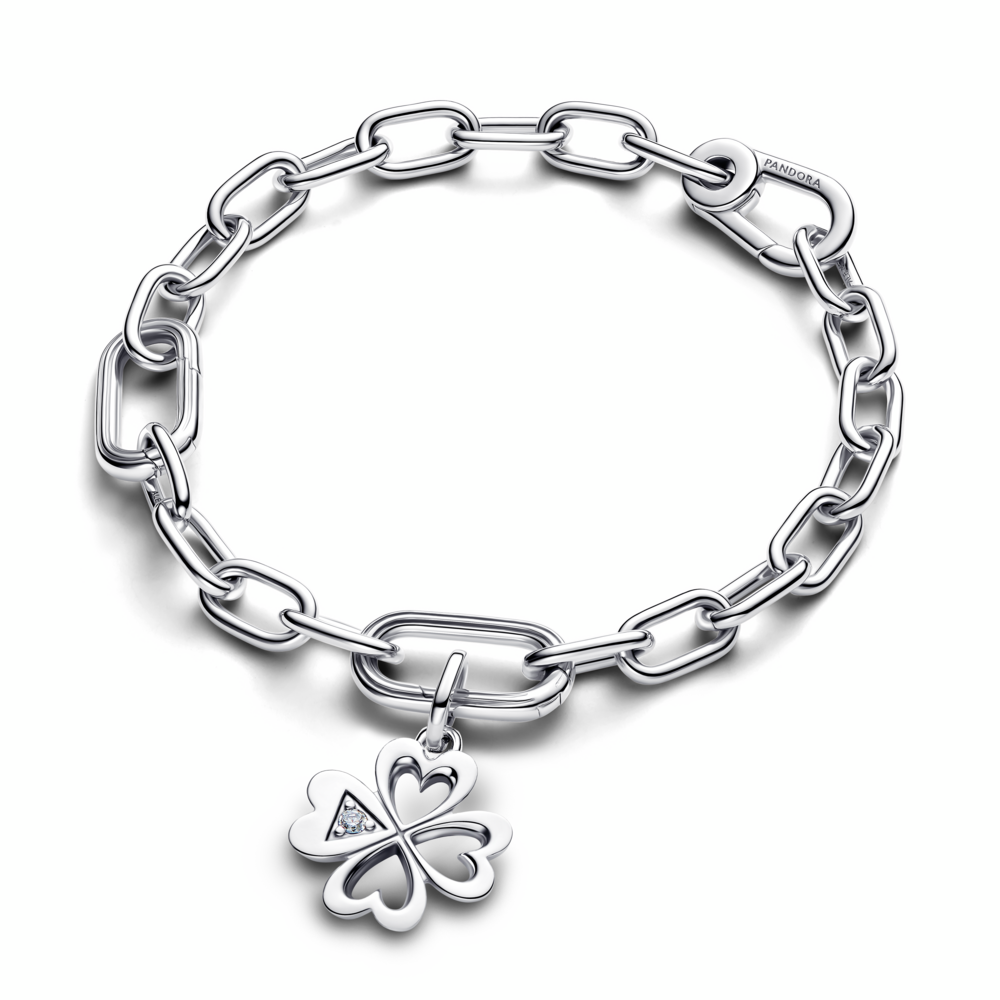 Clover sterling silver medallion with clear cubic zirconia