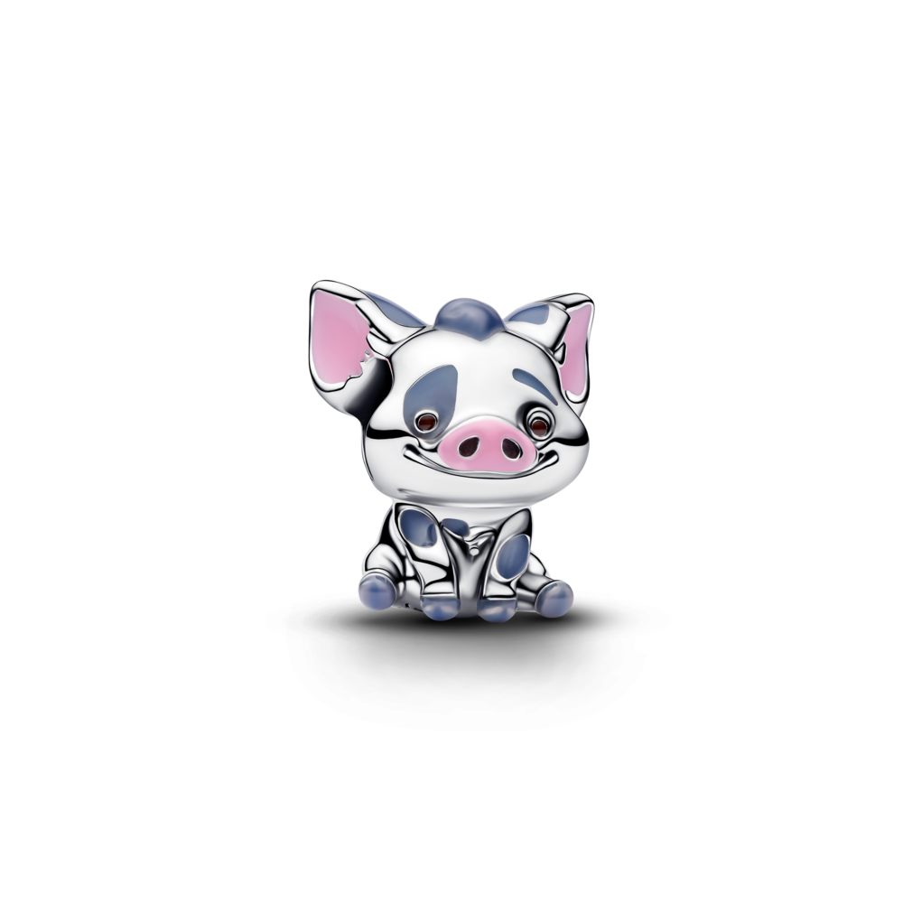 Disney Moana Pua the pig sterling silver charm with pink, grey and brown enamel