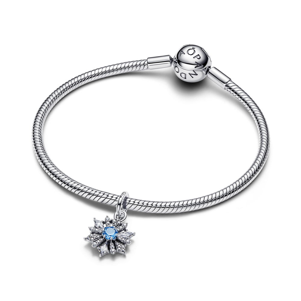Disney Frozen snowflake sterling silver dangle with water blue crystal and clear cubic zirconia