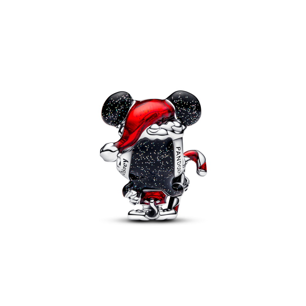 Disney Mickey Mouse sterling silver charm with glittery black and red enamel