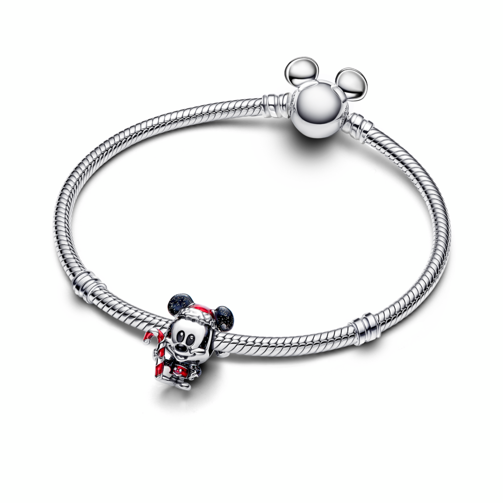 Disney Mickey Mouse sterling silver charm with glittery black and red enamel
