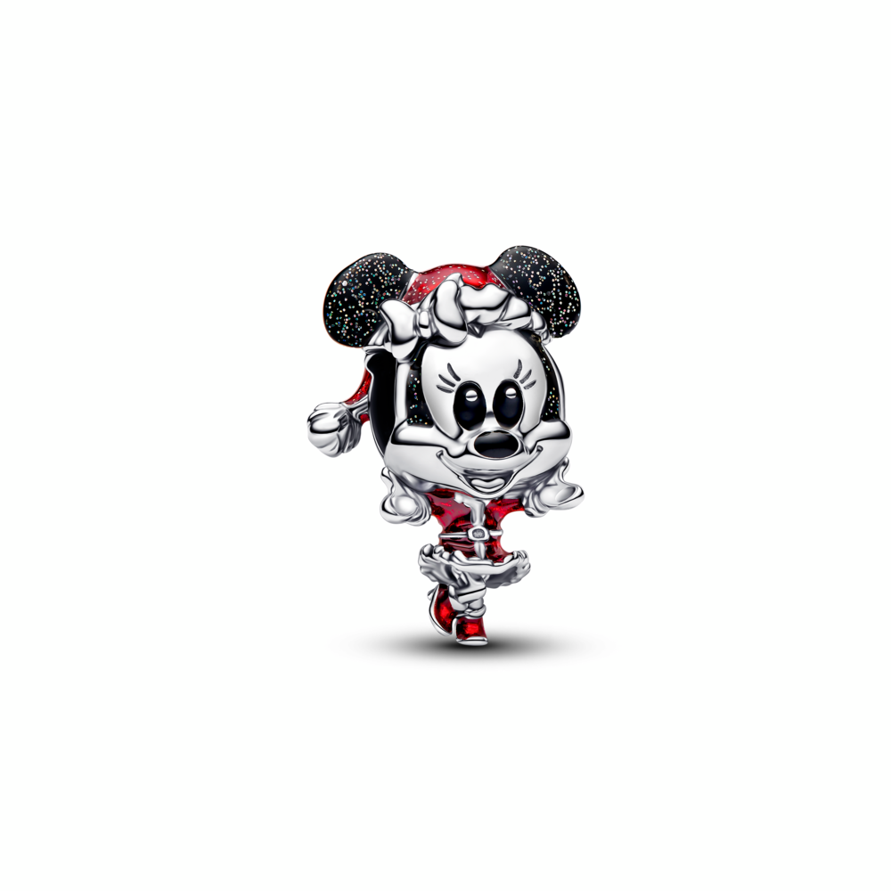Disney Minnie Mouse sterling silver charm with glitterry black and red enamel