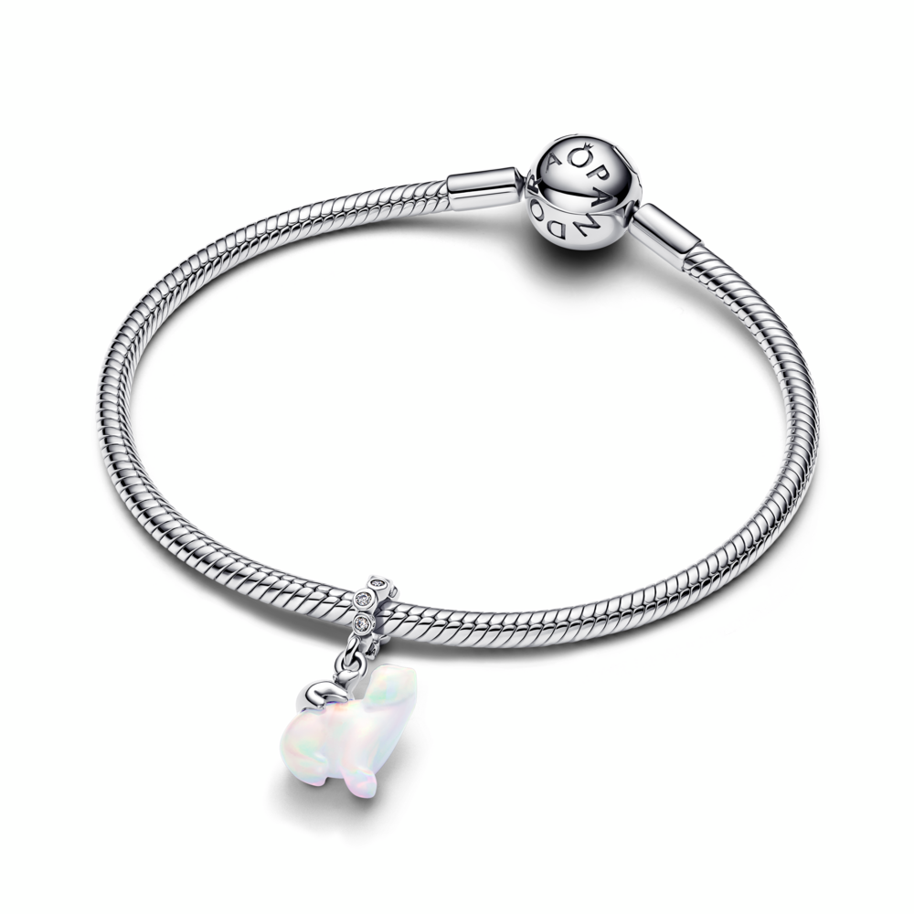 Polarbears sterling silver dangle with clear cubic zirconia and aurora lab-grown opal resin
