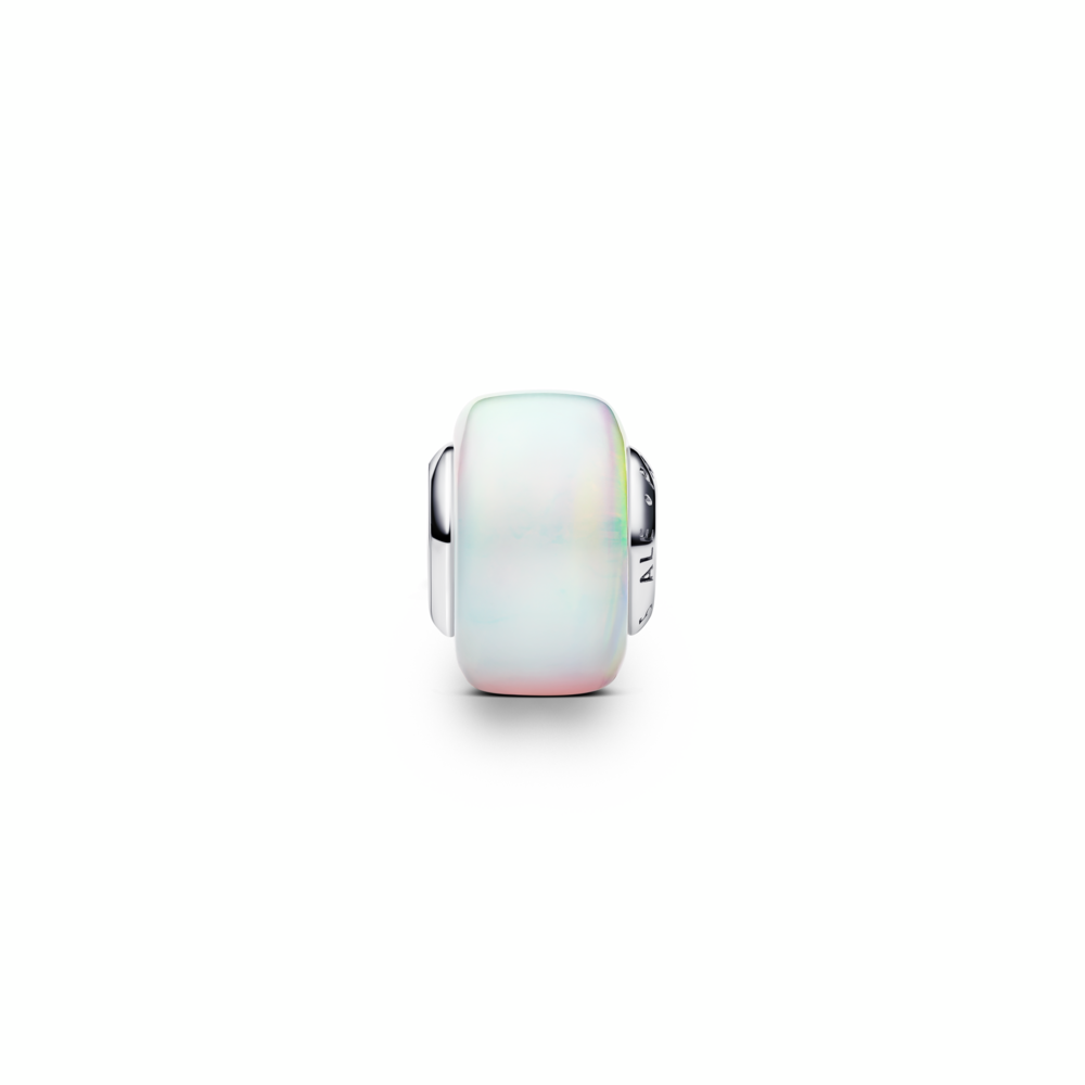 Sterling silver charm with aurora lab-grown opal resin