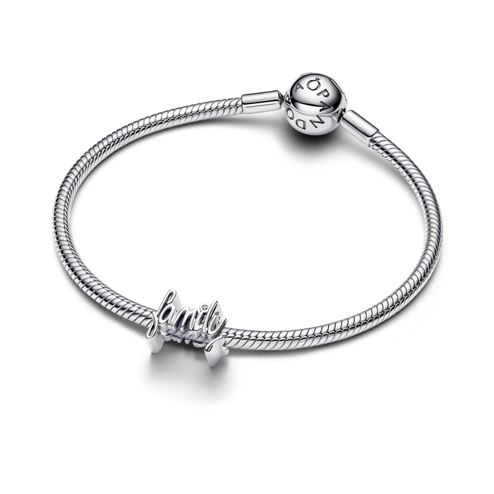 Family sterling silver charm with clear cubic zirconia