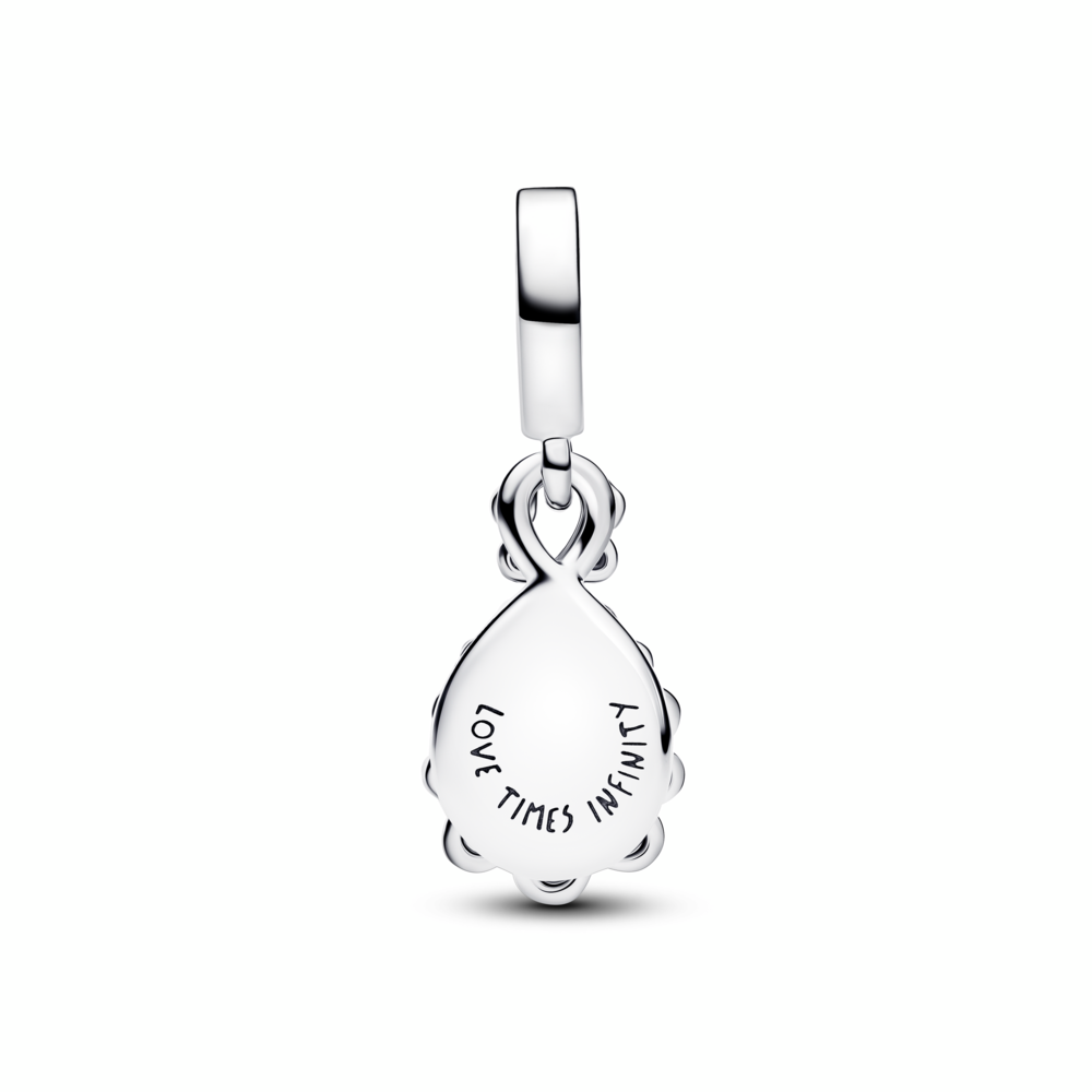 Infinity sterling silver double dangle with clear cubic zirconia and aurora lab-grown opal resin