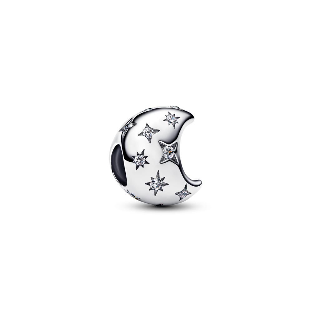 Moon sterling silver charm with clear cubic zirconia