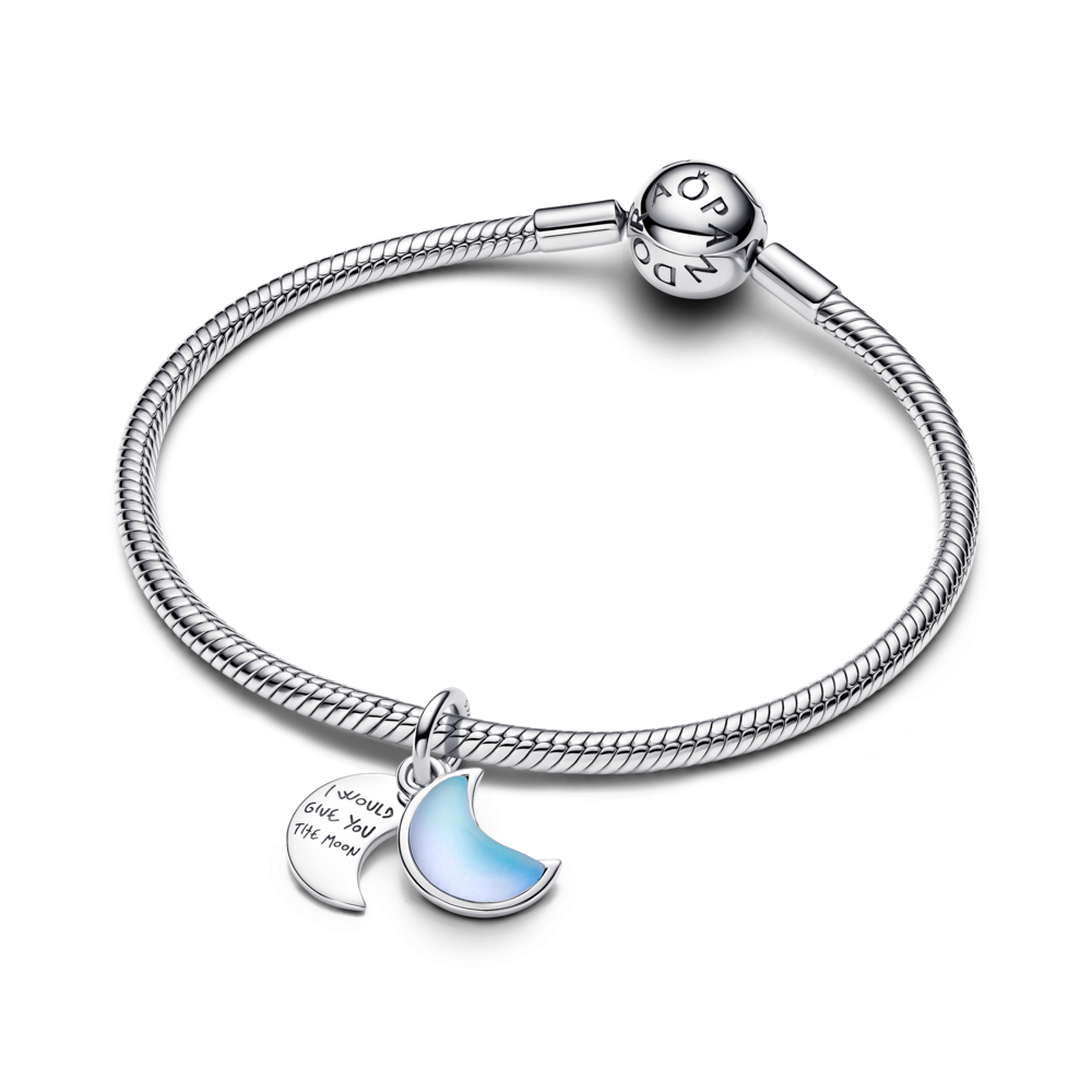 Moon sterling silver double dangle with moonstone iridescent glass