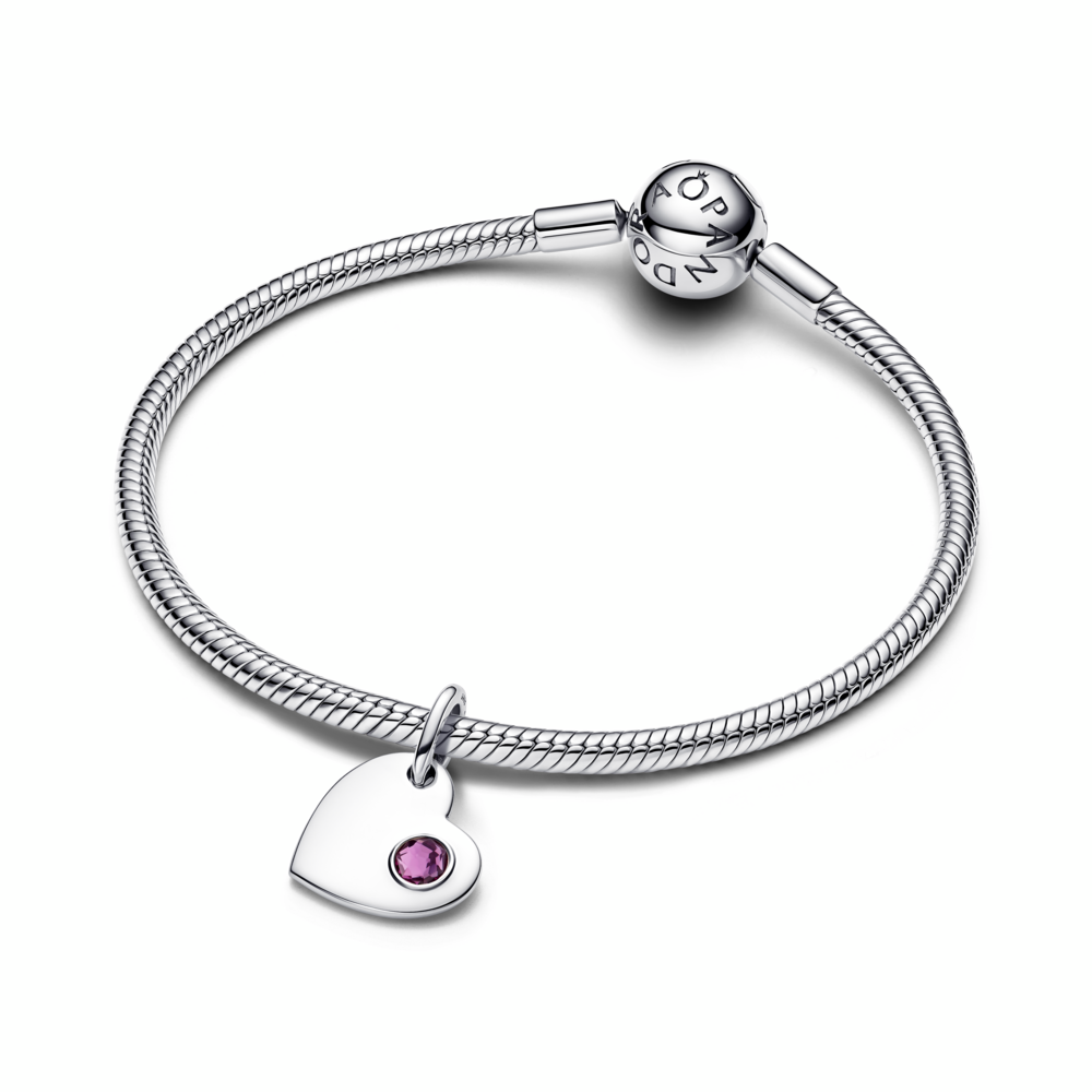 Engravable heart sterling silver dangle with sweet grape purple crystal