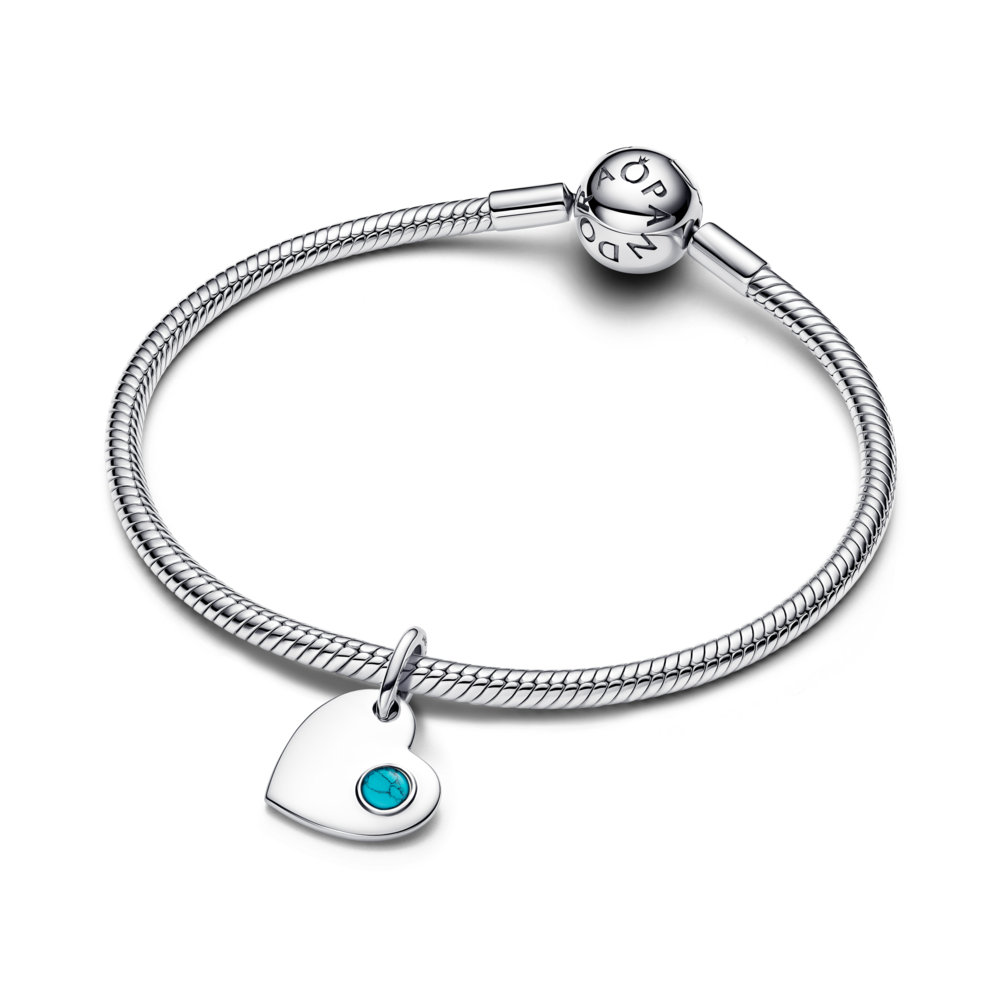 Engravable heart sterling silver dangle with capri blue crystal