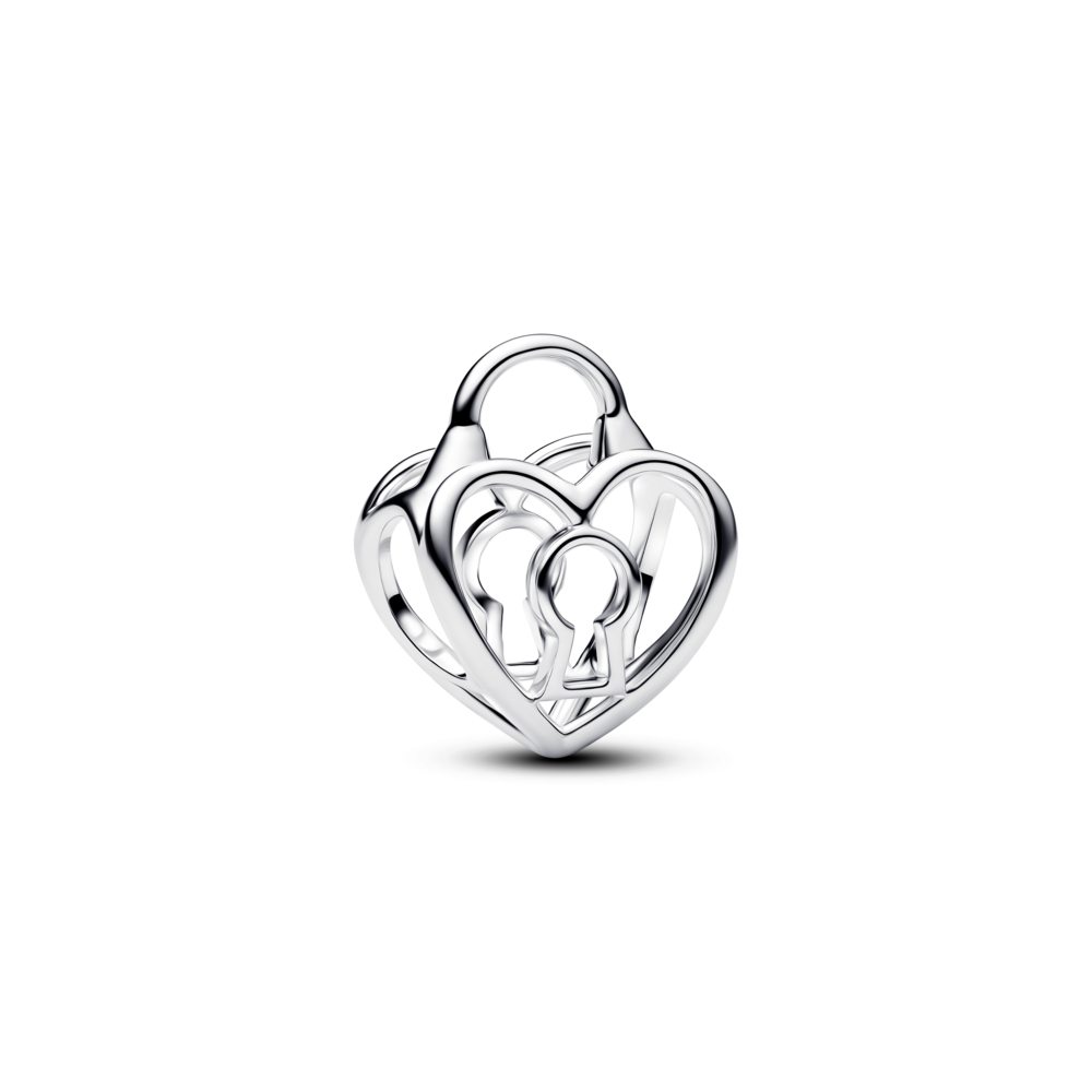Heart padlock sterling silver charm
