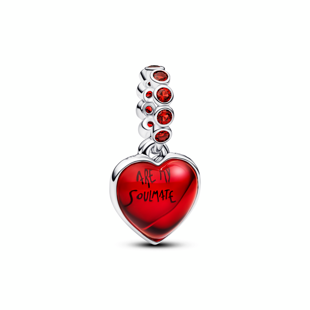 Heart sterling silver double dangle with salsa red crystal and red Murano glass