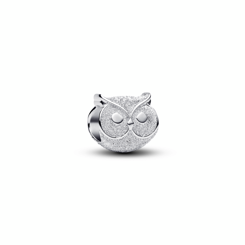 Textured owl sterling silver mini charm