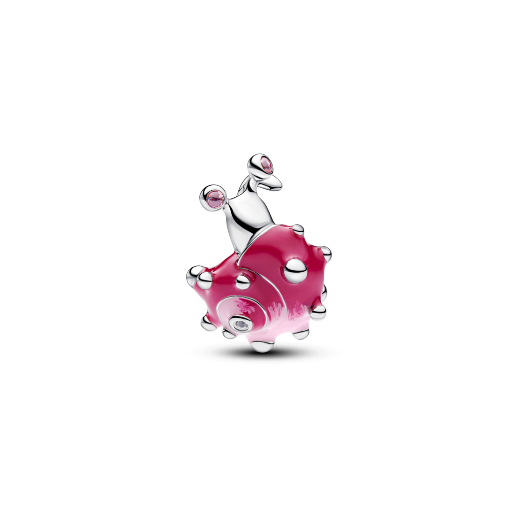 Snail sterling silver charm with light pink, clear cubic zirconia and shaded pink enamel