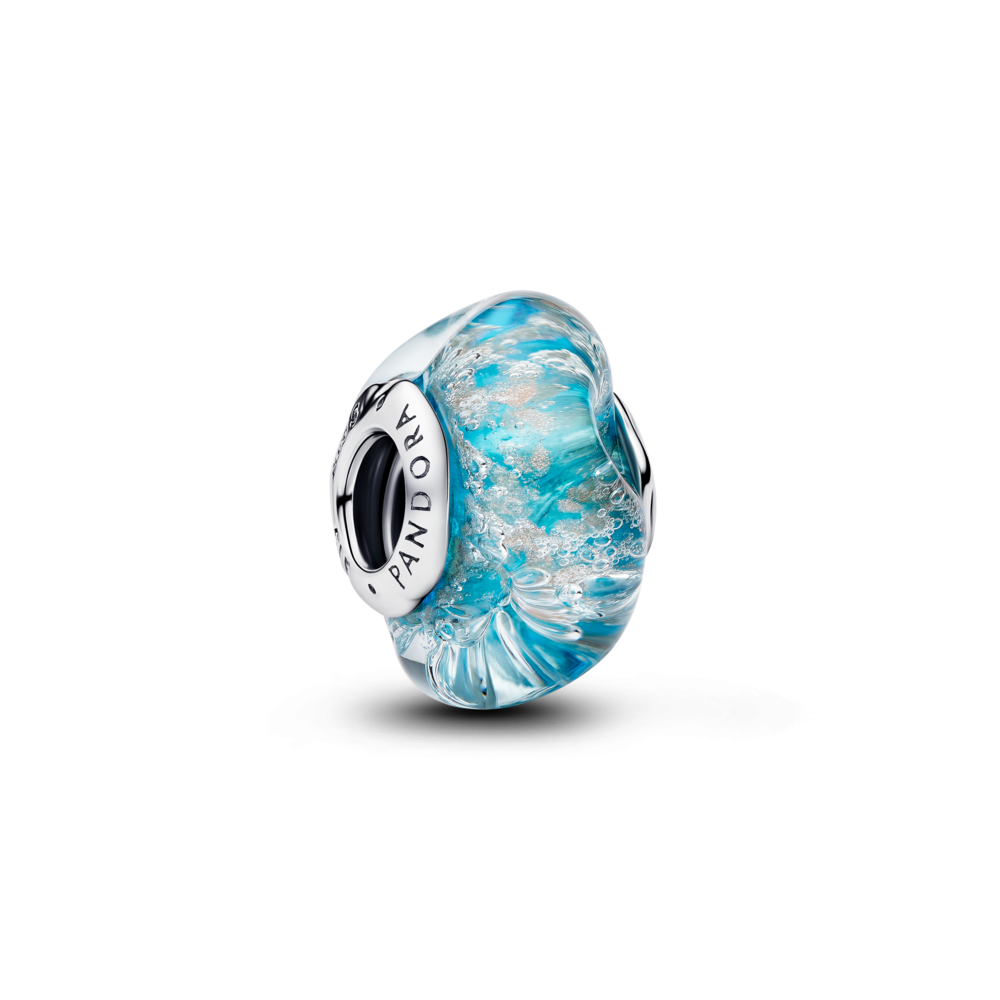 Sterling silver charm with turquoise Murano glass with glitter
