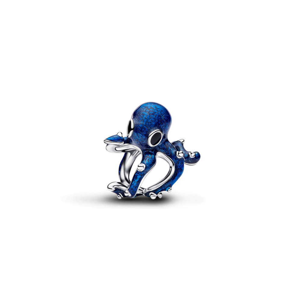 Octopus sterling silver charm with shimmering blue and black enamel