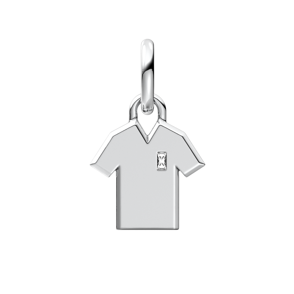 Engravable soccer shirt sterling silver dangle with clear cubic zirconia