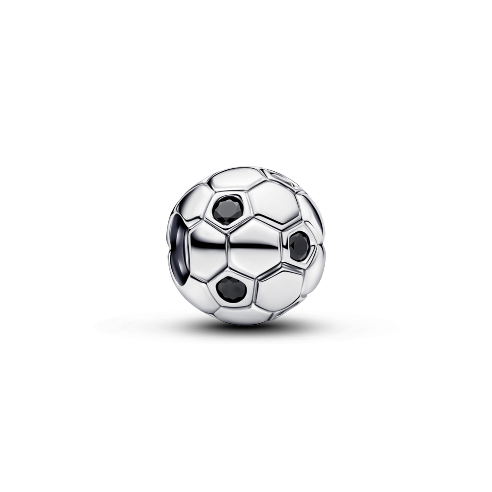 Soccer ball sterling silver charm with black crystal
