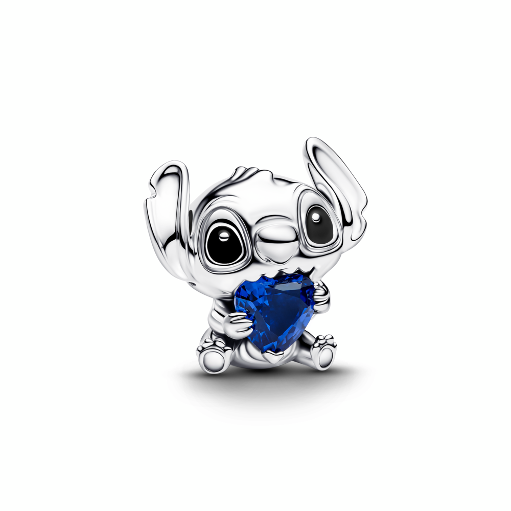 Disney Stitch sterling silver charm with princess blue crystal and black enamel