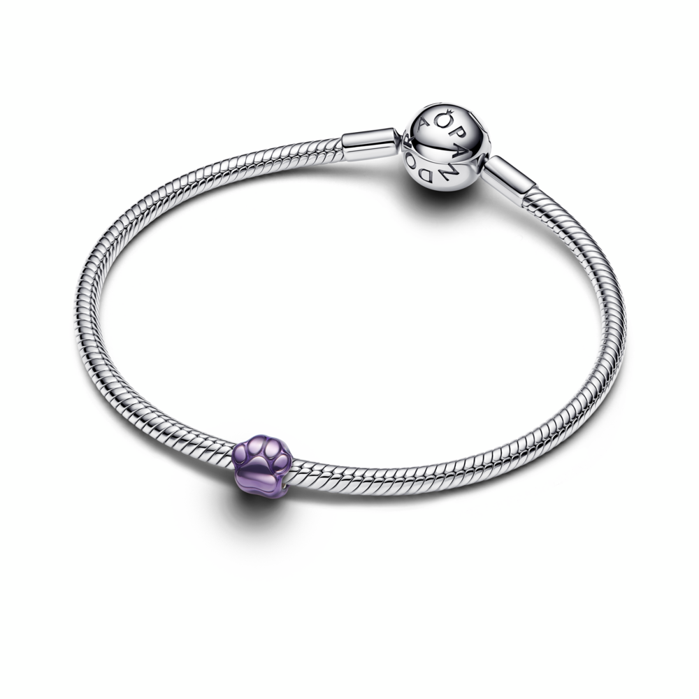 Paw sterling silver mini charm with purple enamel