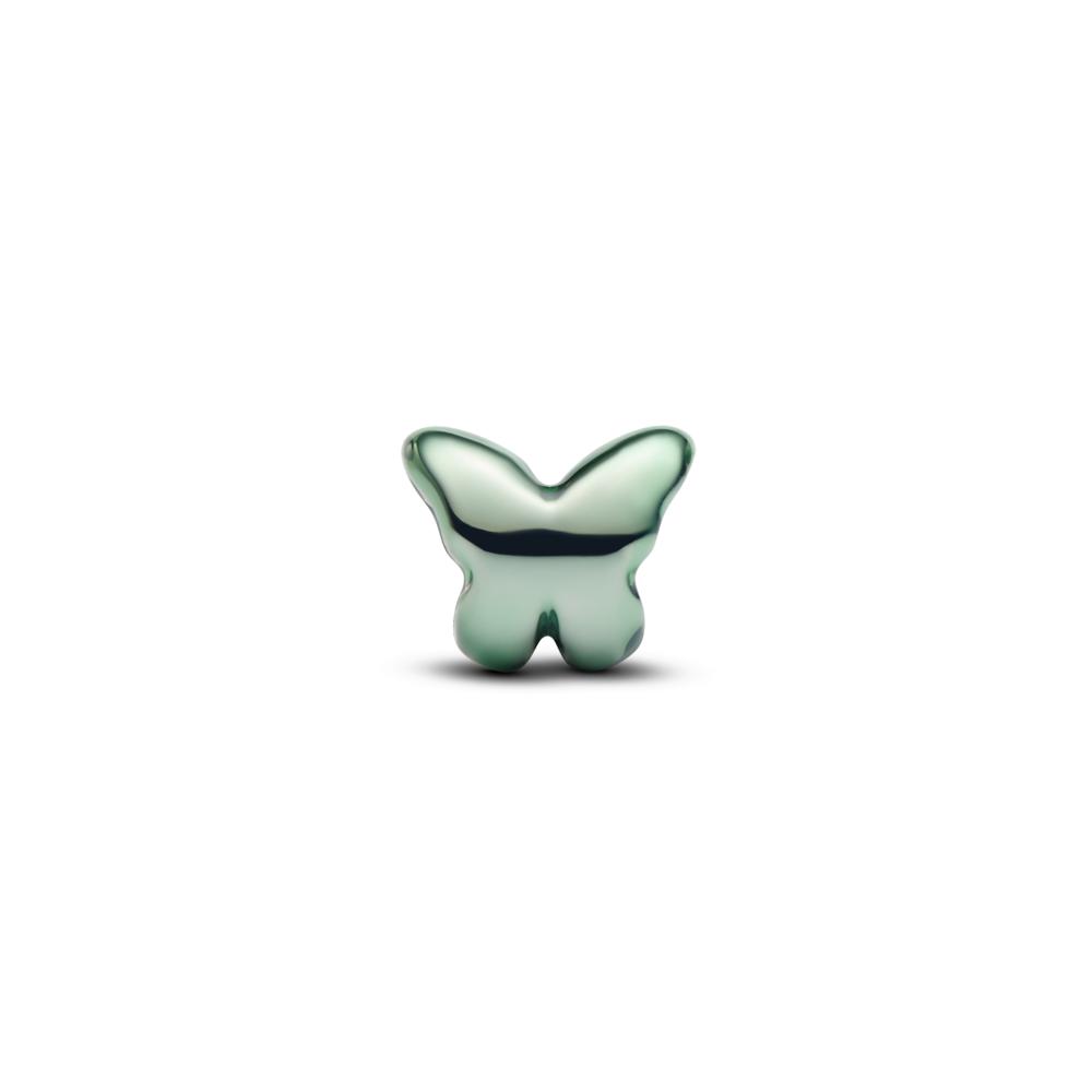 Butterfly sterling silver mini charm with green enamel