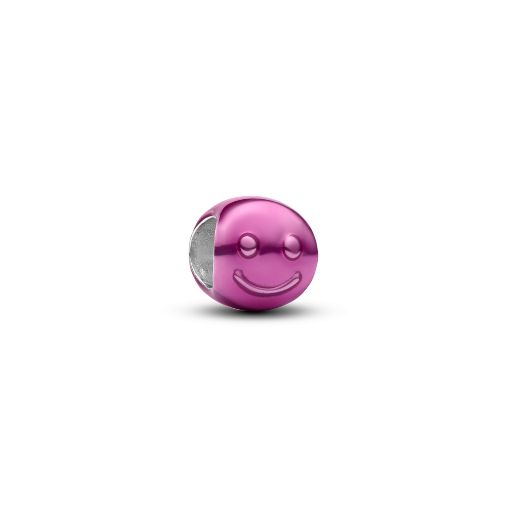 Happy face sterling silver mini charm with pink enamel