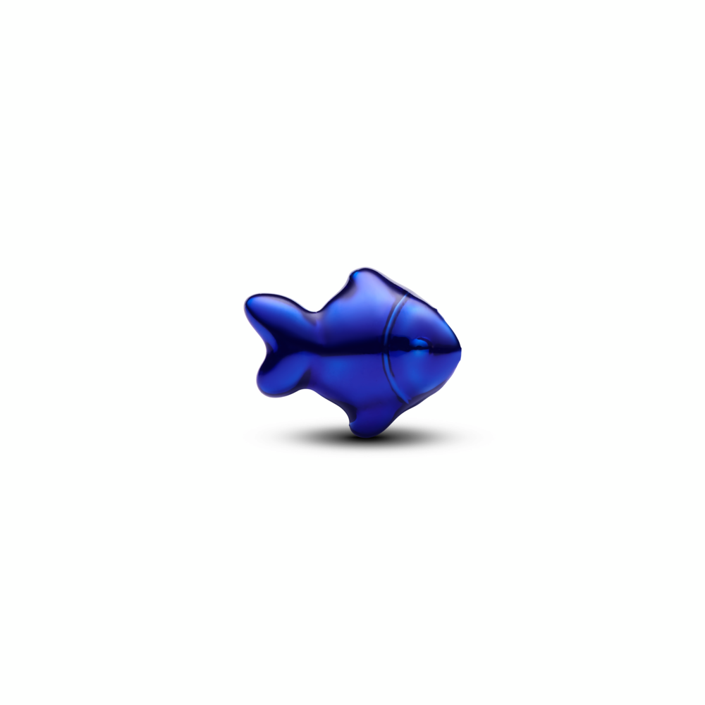 Fish sterling silver mini charm with blue enamel