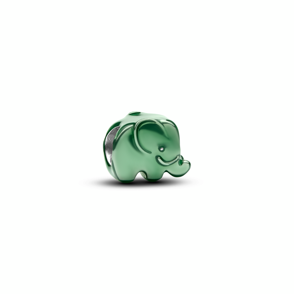 Elephant sterling silver min charm with green enamel