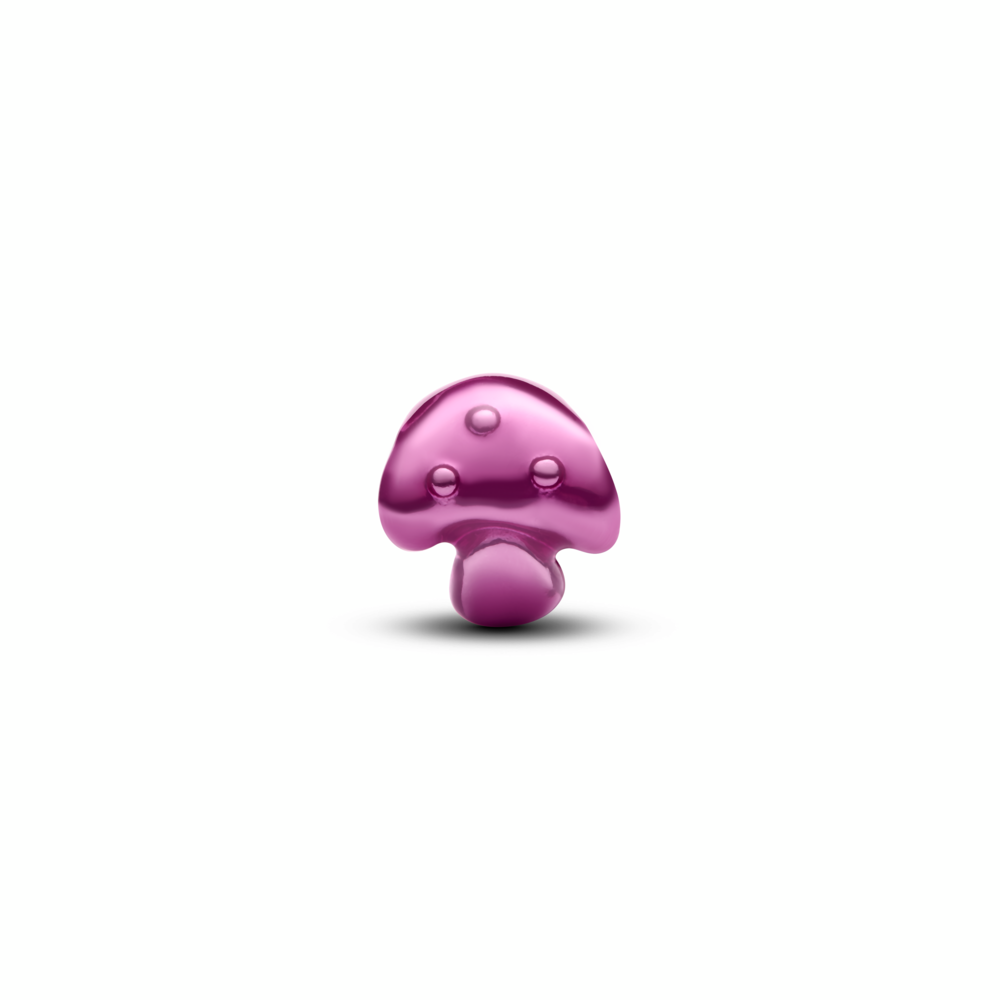 Mushroom sterling silver mini charm with pink enamel
