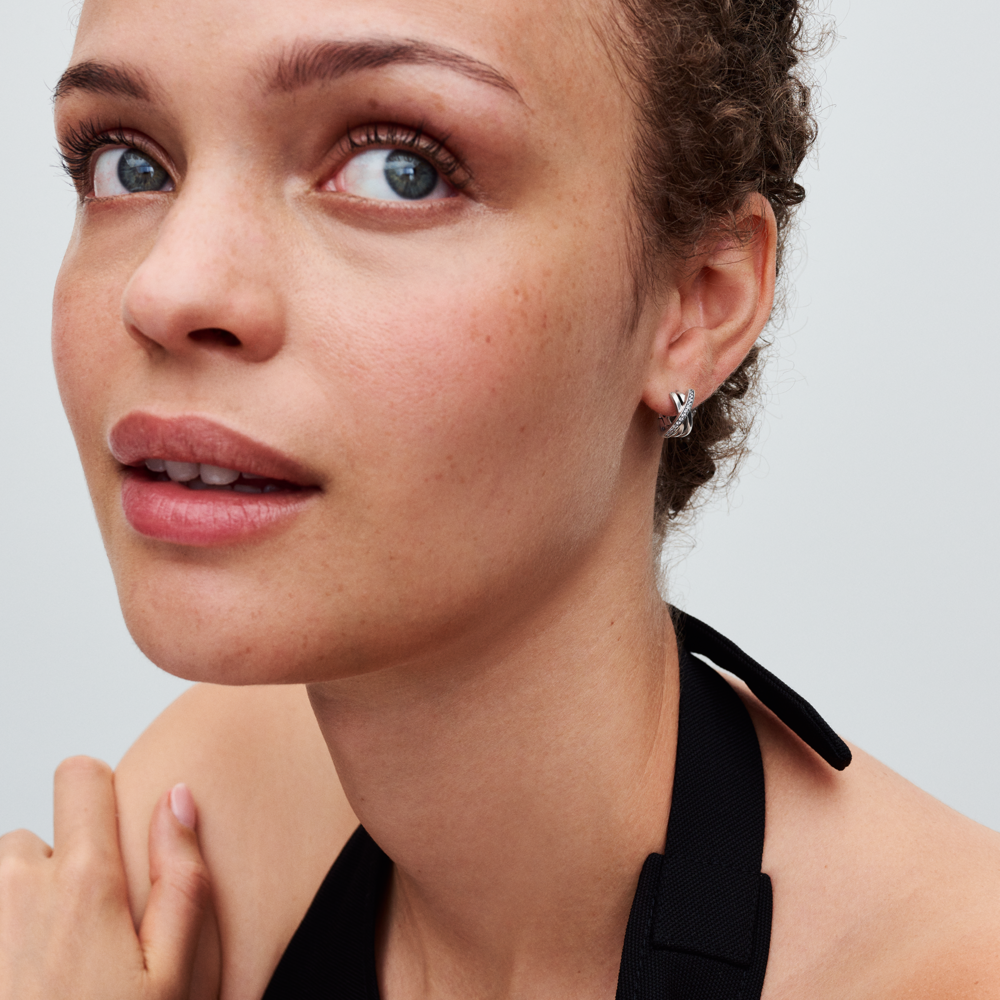 Crossover Pavé Hoop Earrings