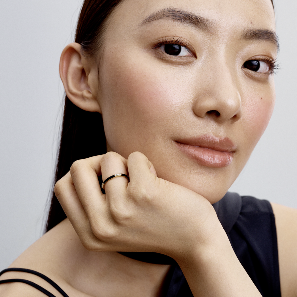 Black Enamel & Stones Ring