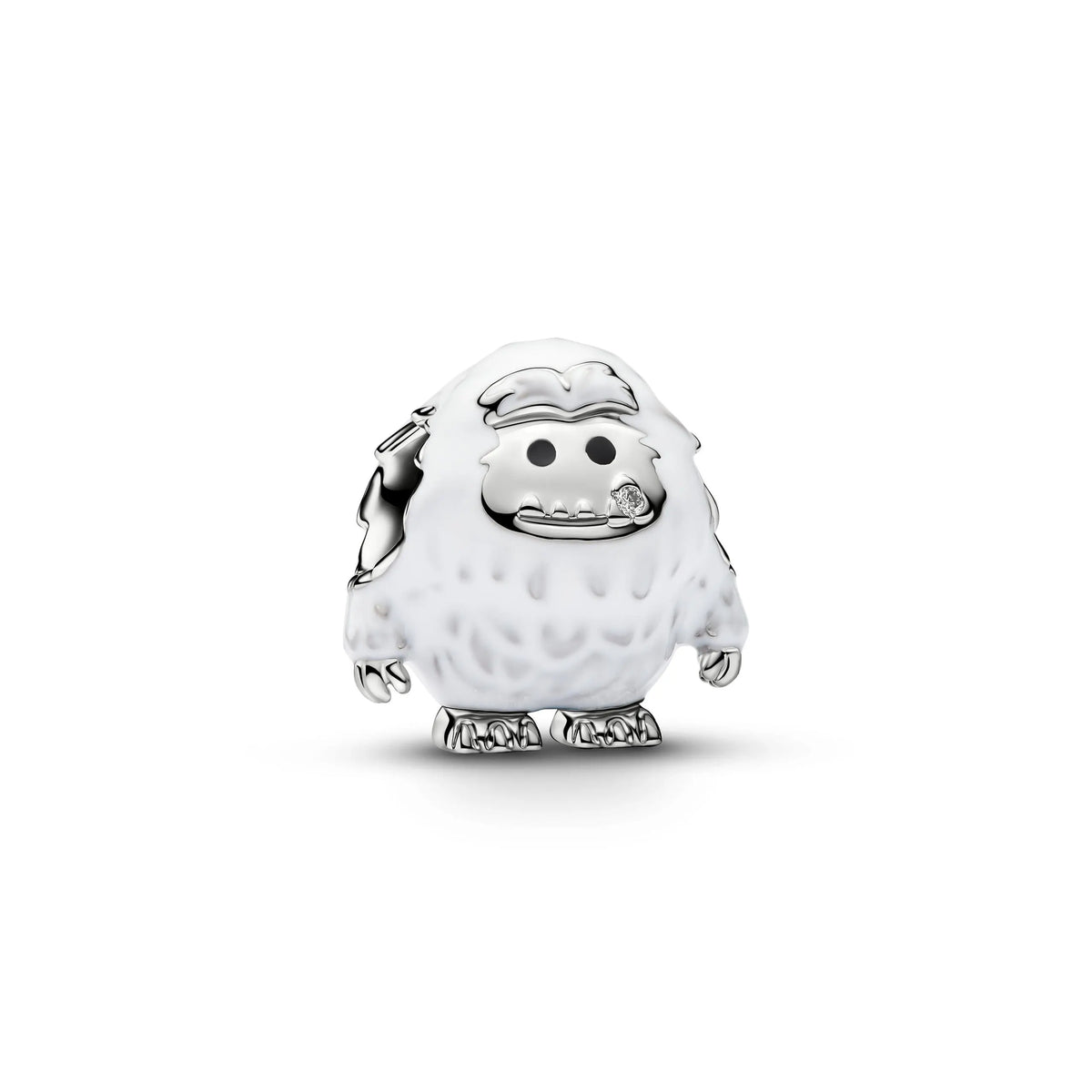 Yeti platinum-plated charm with clear cubic zirconia, white and black enamel
