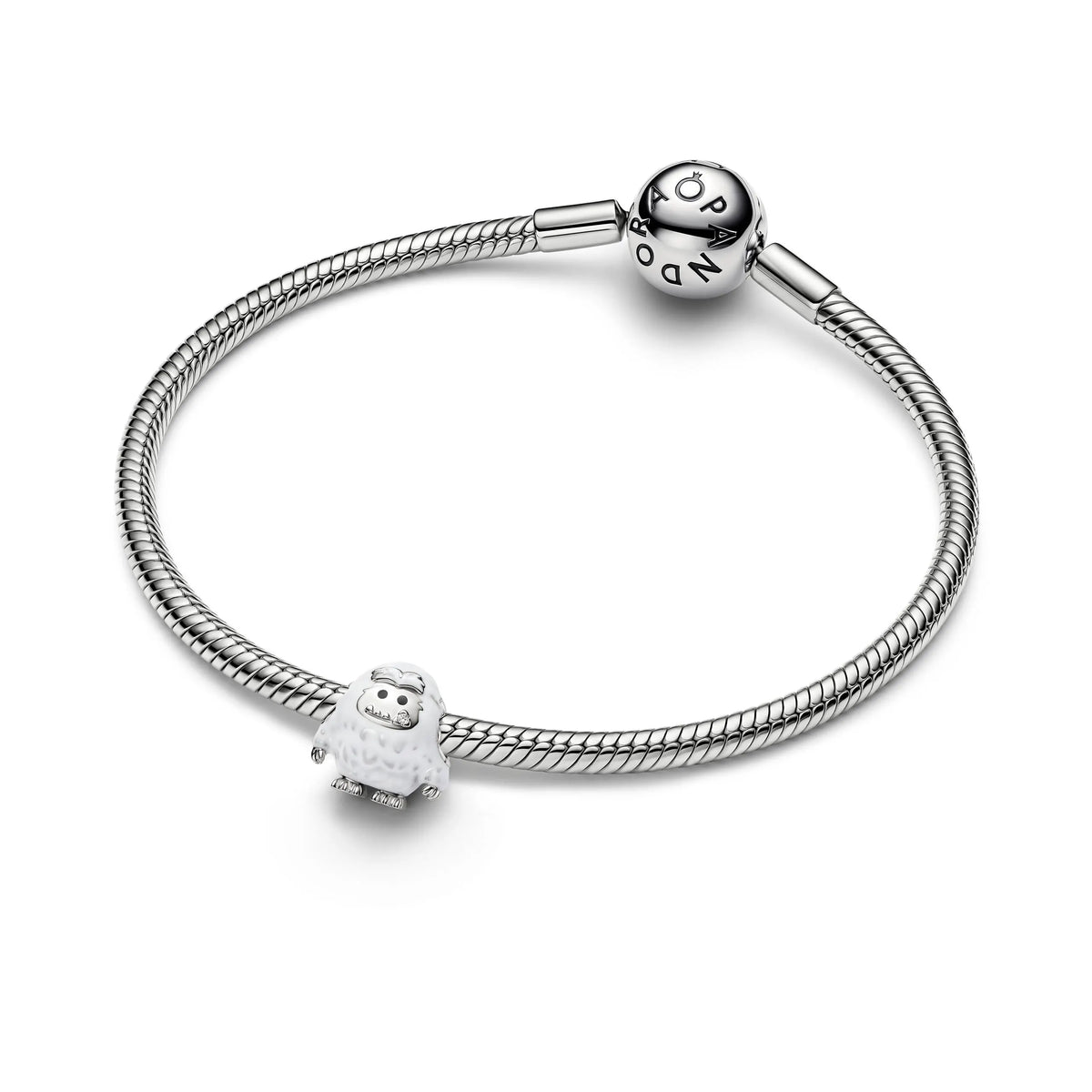 Yeti platinum-plated charm with clear cubic zirconia, white and black enamel