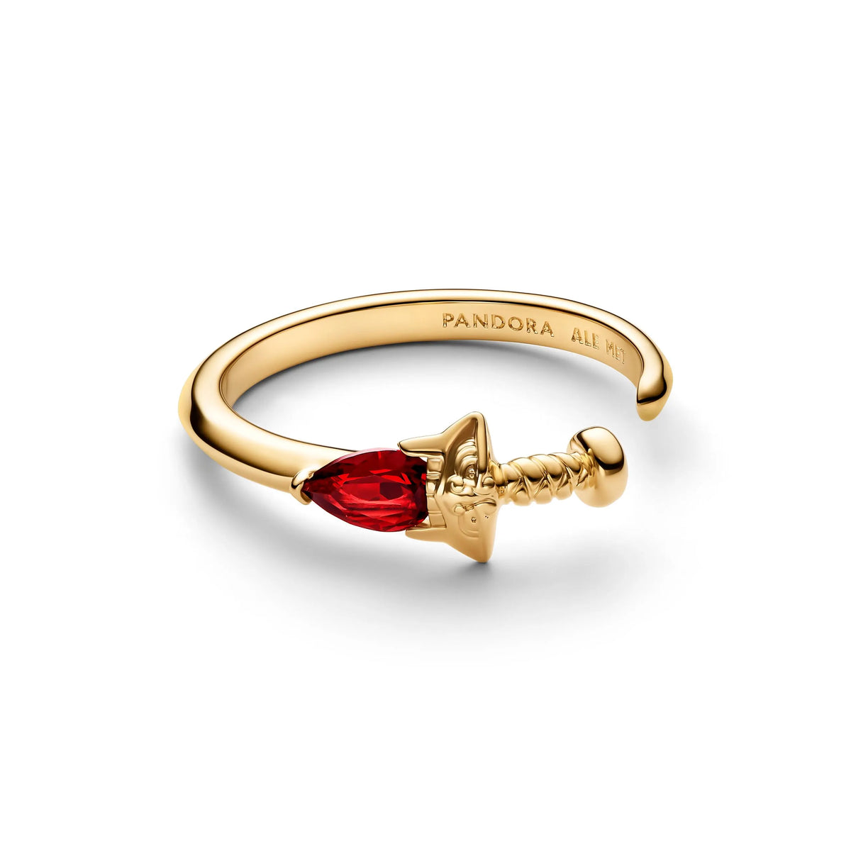 Disney Mulan sword 14k gold-plated open ring with salsa red crystal and clear cubic zirconia
