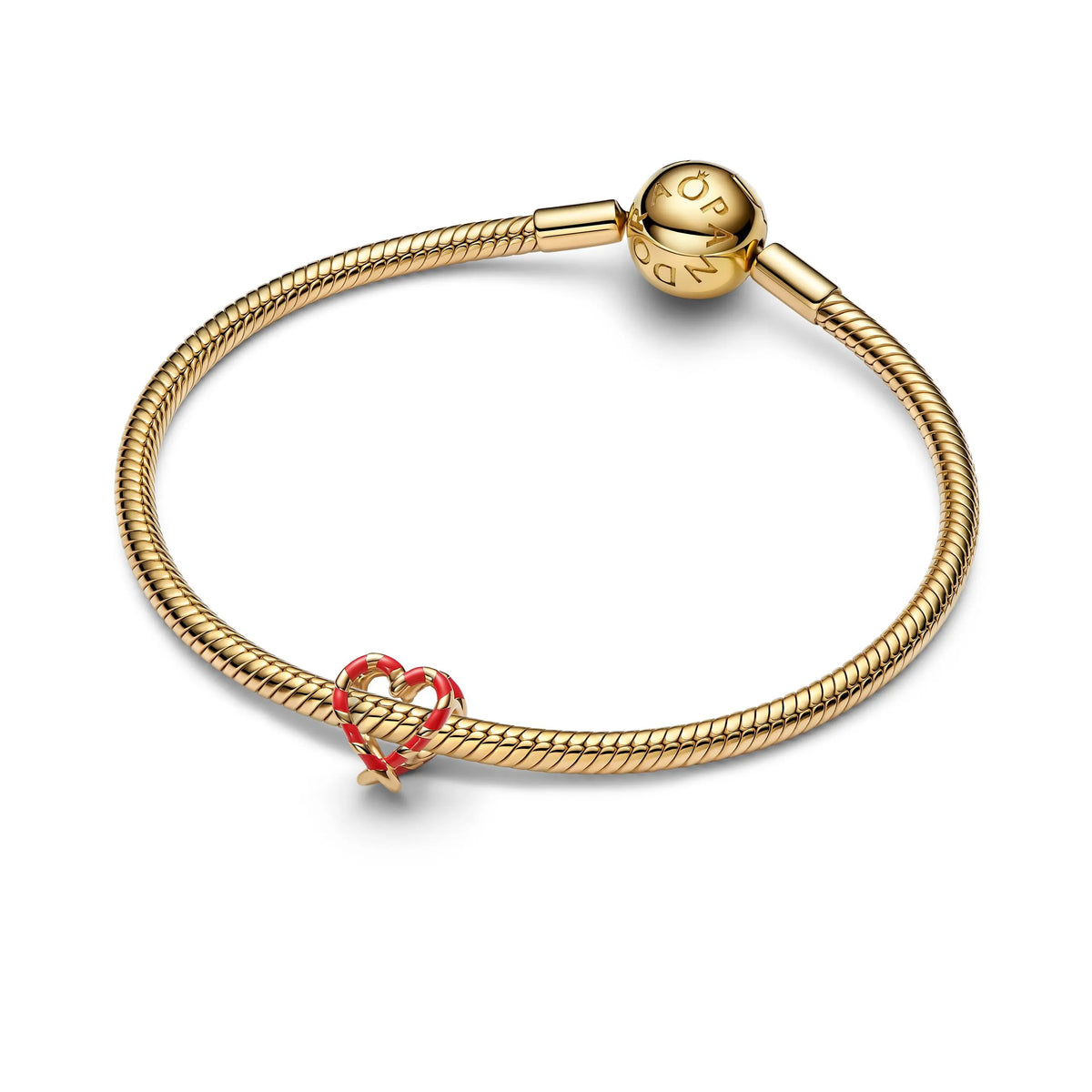 Candy cane heart 14k gold-plated charm with red enamel
