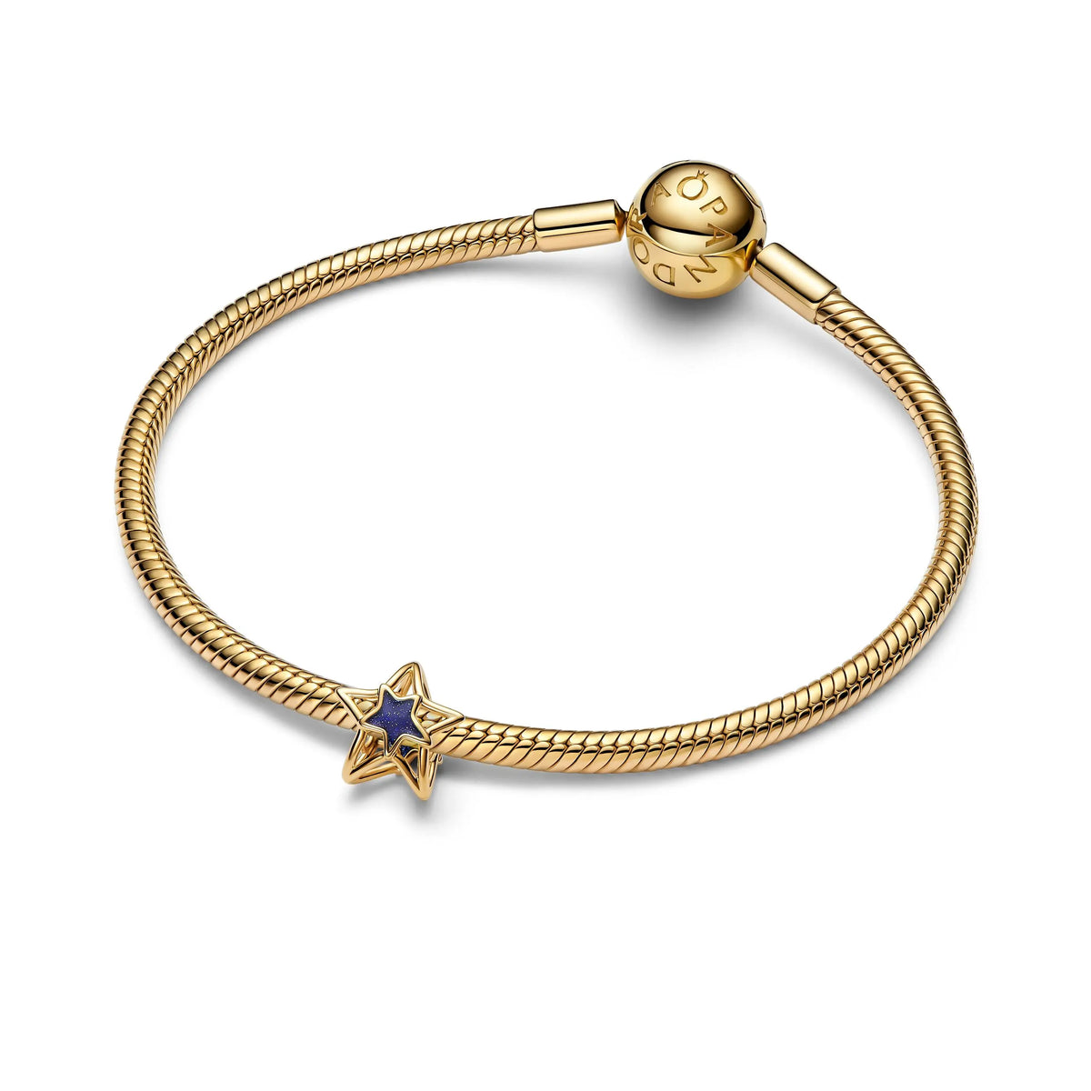 Openwork star 14k gold-plated charm with blue enamel