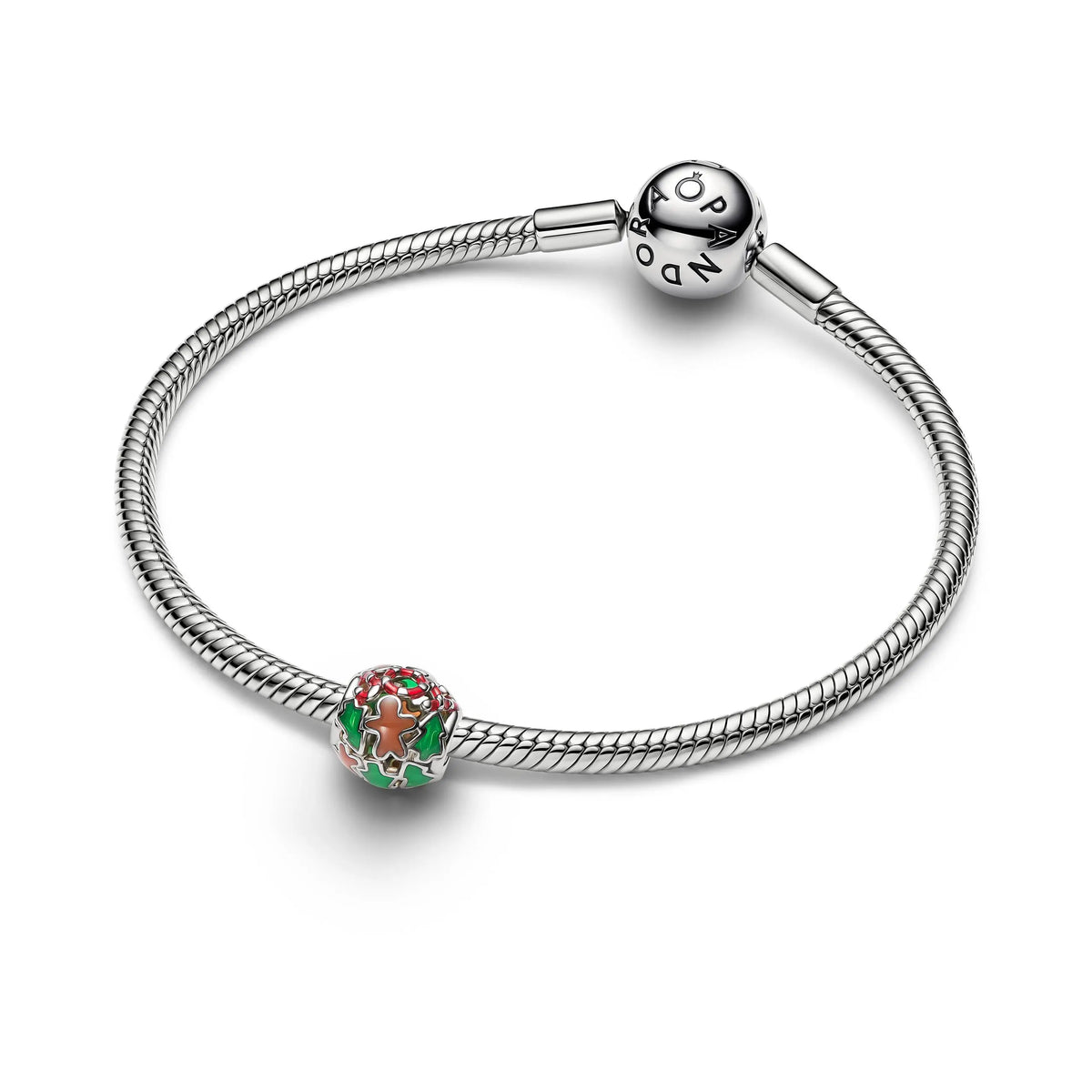 Openwork holiday platinum-plated charm with brown, red and green enamel
