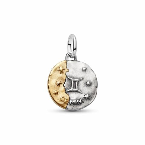Gemini sterling silver and 14k gold-plated medallion with clear cubic zirconia