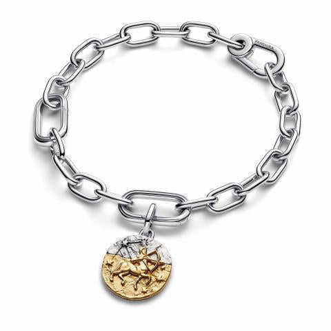 Sagittarius sterling silver and 14k gold-plated medallion with clear cubic zirconia
