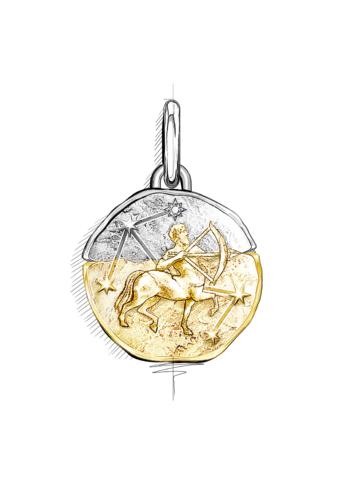 Sagittarius sterling silver and 14k gold-plated medallion with clear cubic zirconia