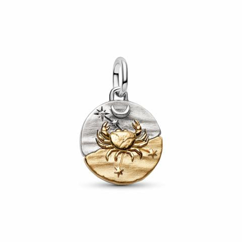 Cancer sterling silver and 14k gold-plated medallion with clear cubic zirconia