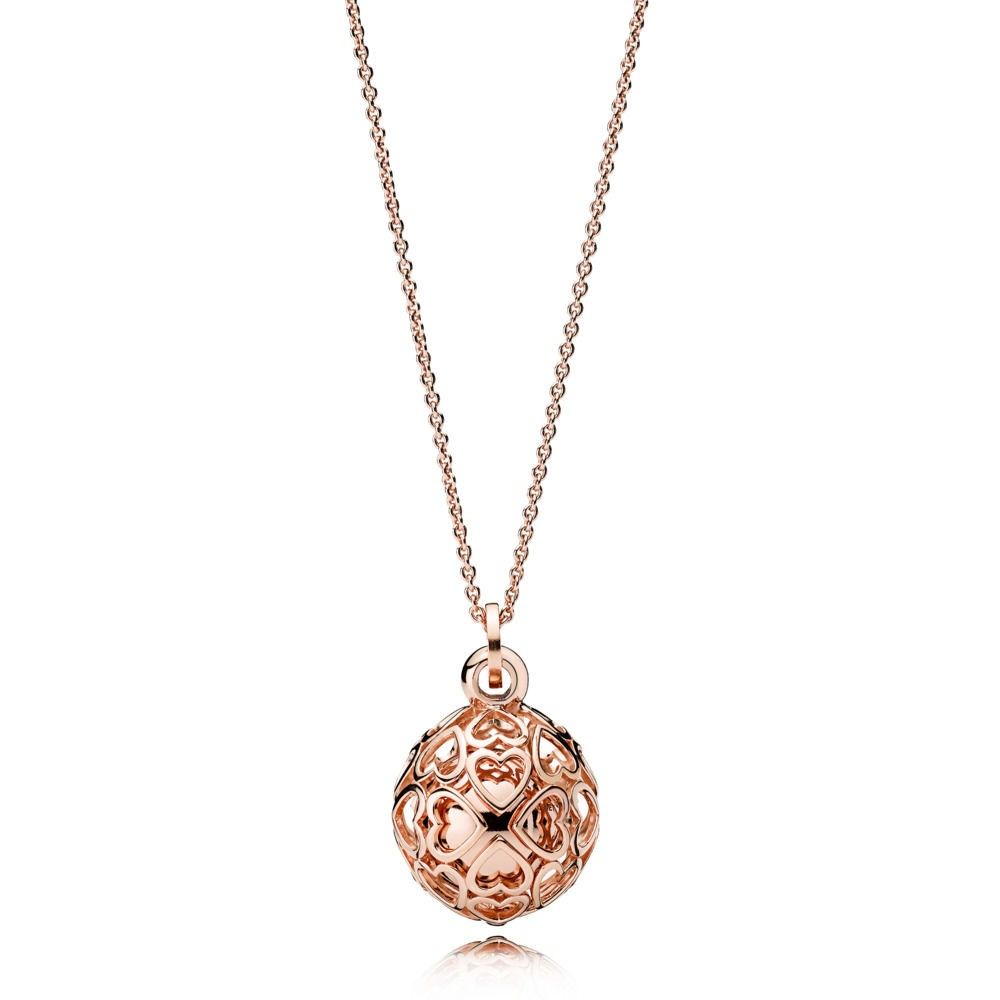 Hearts 14k Rose Gold-plated pendant with chime effect and necklace
