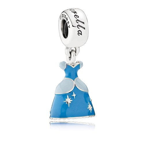 Disney Cinderella Dress Silver Dangle with Blue Enamel